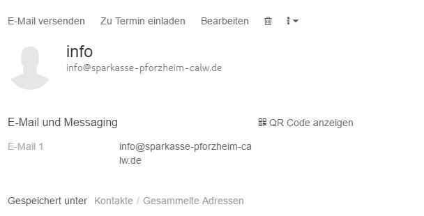 Mail an Sparkasse-Pforzheim-Calw-Mail Verand an Sparkasse